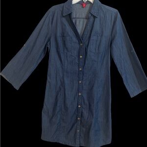 Guess Navy Button-Up Denim Dress